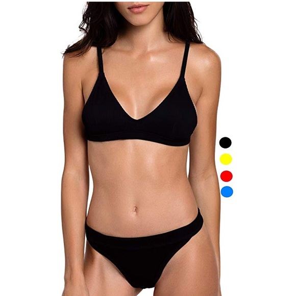 Luxe Ribbed Bikini Set- Black (6 sizes) - Picture 2 of 8